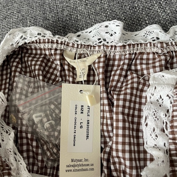 Brown Gingham Off Shoulder Bandeau Top - Picture 5 of 6